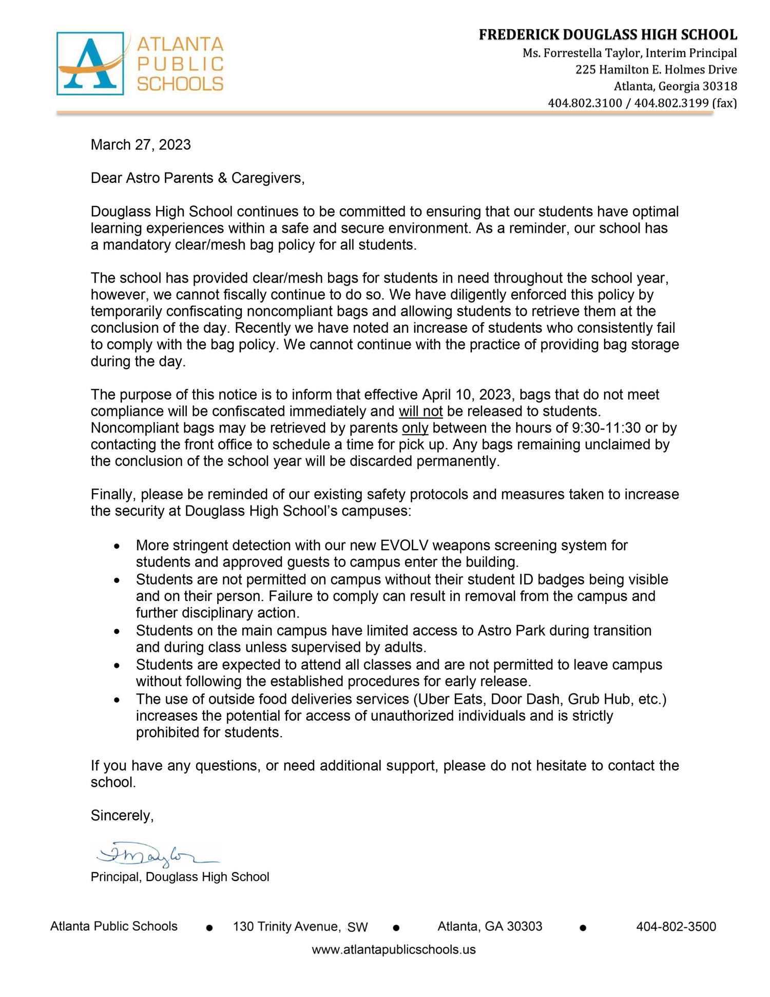  APS Mesh Bag Policy